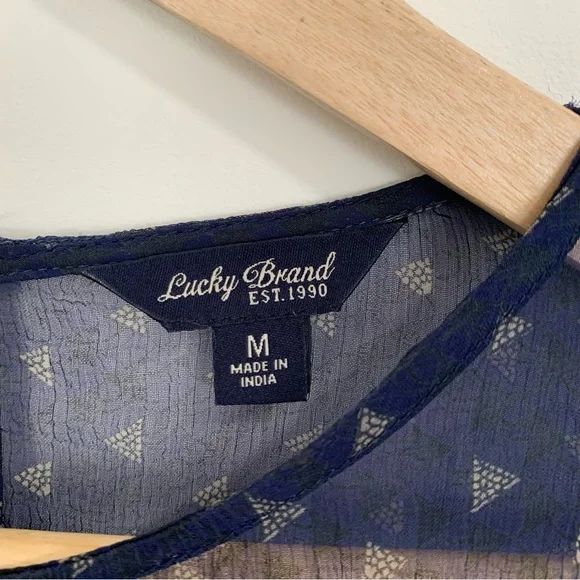 Lucky Brand Shirred Peasant Top Navy Blue M - Picture 3 of 8